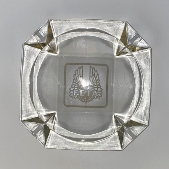 Vintage Clear Glass Ashtray With Etched FFA Logo & Wing Design Square Shape With - Picture 3 of 8